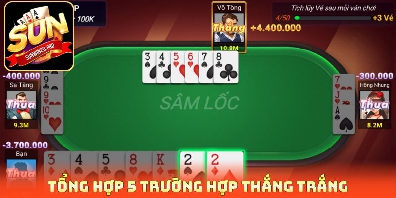 Sâm Lốc Miền Bắc - Luật Chơi Sát Phạt Ăn Tiền Cực Đã 3 Tổng hợp 5 trường hợp thắng trắng